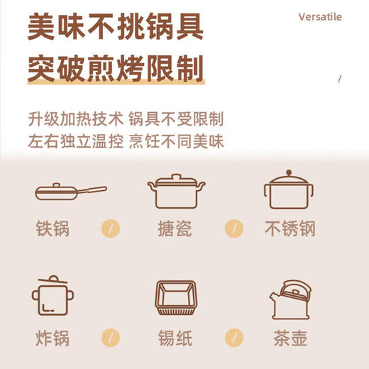 松下（Panasonic）金色 多用途锅 聚嗨盘 网红锅 多功能锅 料理烧烤火锅一体锅 左右独立控温 NF-M1-N【金色】标准版 2L 商品图6