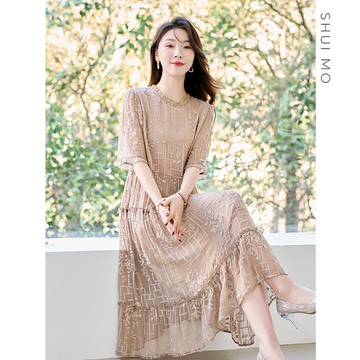 福利款~丁摩 真丝原创女装奢华重工刺绣真丝连衣裙女拼接A字裙4ZF-96960 商品图1