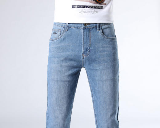 赤兔嗨购男装宽松直筒弹力不束缚牛仔裤2024年秋冬新款水洗蓝色长裤宽腿 商品图5