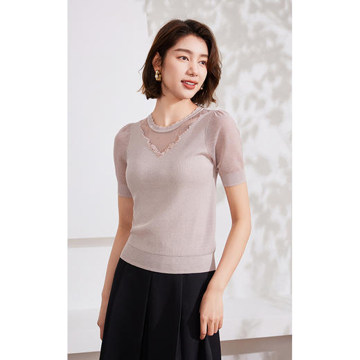 乔万尼夏款短袖针织衫微透设计感EM2M866 商品图1