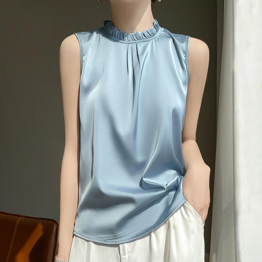 百媚生 立领无袖背心T恤修身上衣百搭打底衫半袖R-D44 商品图1