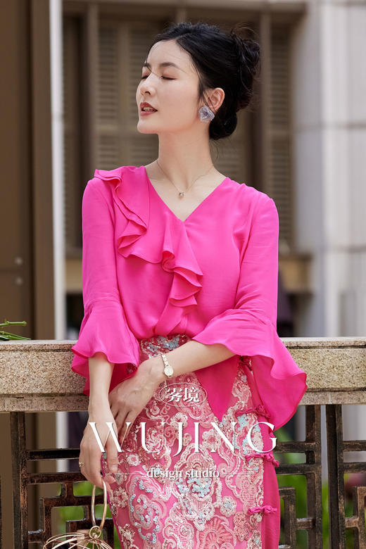 【雾境定制】粉韵祥云系列轻薄透气双绉真丝面料上衣 3204136 商品图2