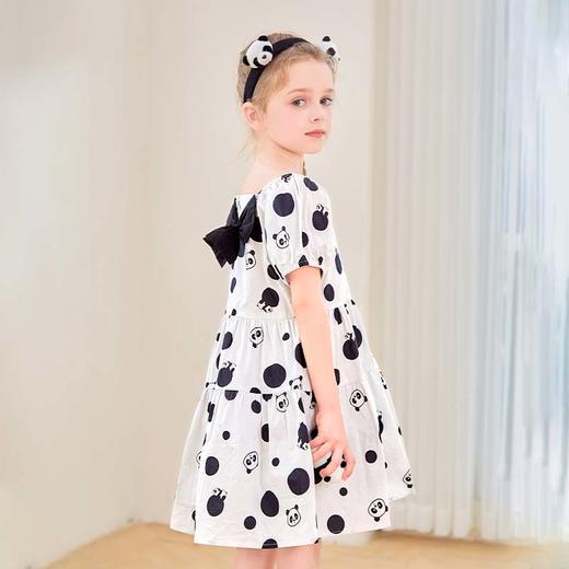 mettekids女童连衣裙2024夏新款泡泡袖可爱熊猫甜美儿童公主裙子 商品图5