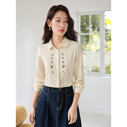 【79元福袋，不支持退换】熙世界文艺清新刺绣花边纯棉衬衫秋季2025新款别致小众长袖衬衣 商品图1