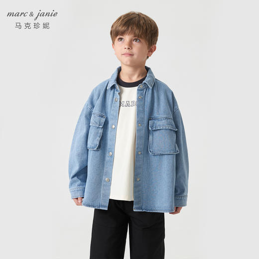 马克珍妮男童大口袋牛仔外套儿童纯棉宽松百搭牛仔衬衫春款240038 商品图1