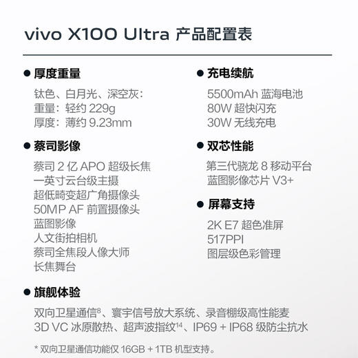vivo X100 Ultra 5G智能手机 蔡司2亿 APO 超级长焦 搭载第三代骁龙8 蓝图影像V3+ 5500mAh蓝海电池 钛色 16GB+512GB 商品图5