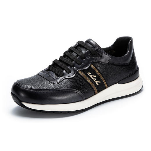 CHCH新款男士休闲男鞋黑色鹿皮拼接牛皮革经典舒适 商品图3