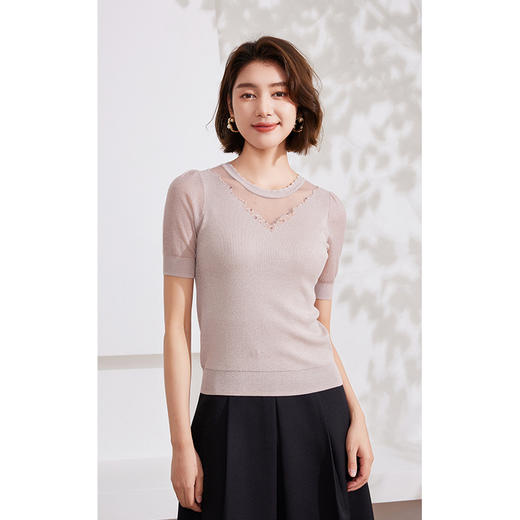 乔万尼夏款短袖针织衫微透设计感EM2M866 商品图2