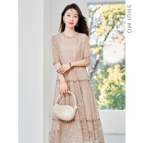 福利款~丁摩 真丝原创女装奢华重工刺绣真丝连衣裙女拼接A字裙4ZF-96960