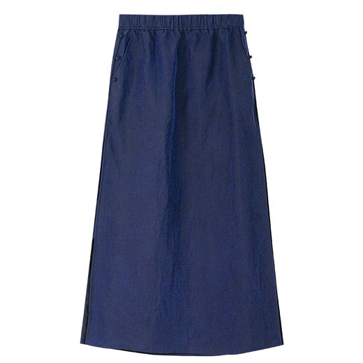 牧衣游原创 蓝龟裂纹香云纱半裙新款轻薄开叉复古百搭直筒裙 微雨 商品图4