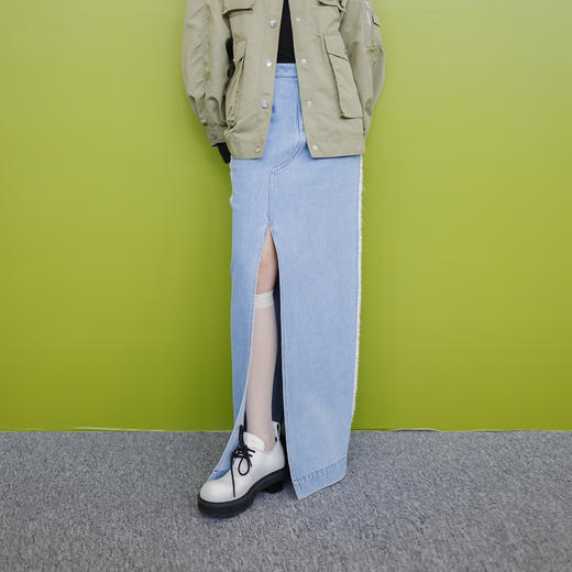 [捡漏价]lost in echo2024秋季新款高腰开衩直筒显瘦牛仔裙长裙半身裙女 商品图2