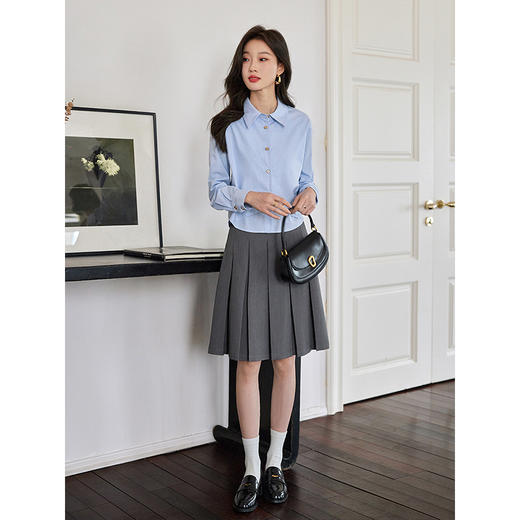 【年终特卖】熙世界100%长绒棉衬衫设计感不规则拼接显瘦上衣2025年秋季新款 商品图3