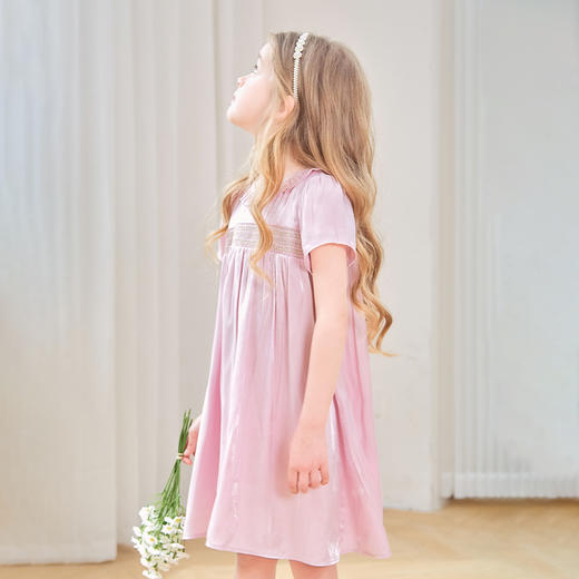 mettekids女童裙子夏季2024新款儿童连衣裙粉色甜美泡泡袖公主裙 商品图4