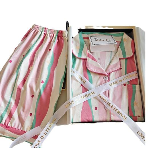 「两件套！多巴胺风」多巴胺粉色条纹睡衣 女夏天薄款学生可外穿短袖套装甜美内衣网红家居服 商品图4