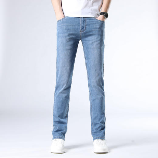 赤兔嗨购男装宽松直筒弹力不束缚牛仔裤2024年秋冬新款水洗蓝色长裤宽腿 商品图0