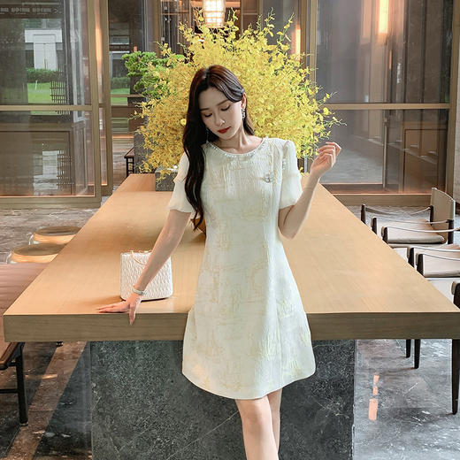 [奢姿轻奢系列]大码女装2024夏季蝴蝶结提花裙子胖妹妹钉珠连衣裙8942810023 商品图4