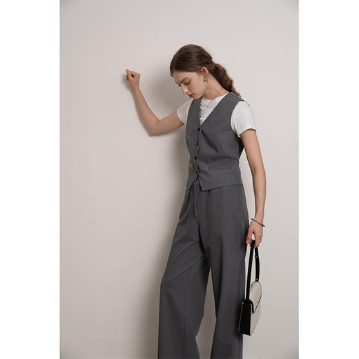 HeyDress灰色马甲女春秋复古V领叠搭无袖上衣通勤气质感内搭马夹 商品图1