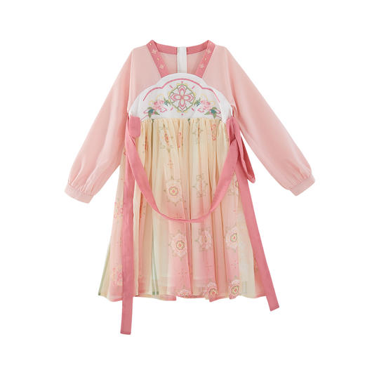 笛莎Deesha 女童2024秋季新款樱花顺纡绉国风连衣裙 商品图4