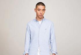 TOMMY 长袖衬衫男  MW33763-0MT 蓝白格纹.