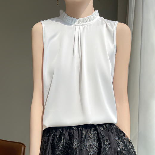 百媚生 立领无袖背心T恤修身上衣百搭打底衫半袖R-D44 商品图11