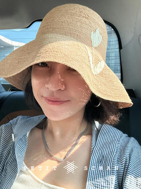 郁金香 极细拉菲草手工编织遮阳帽渔夫帽