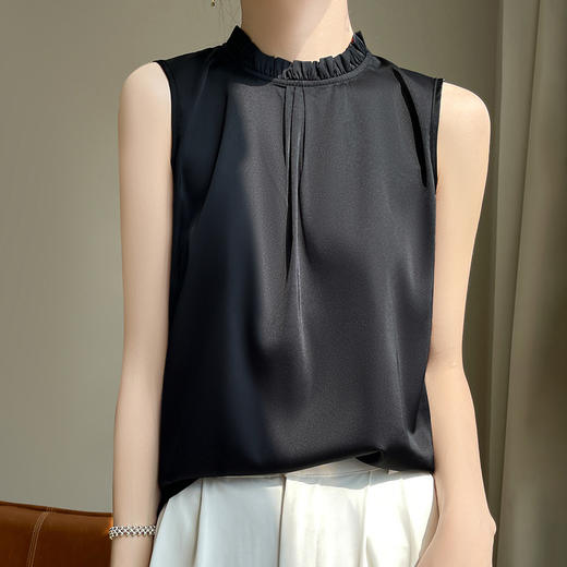 百媚生 立领无袖背心T恤修身上衣百搭打底衫半袖R-D44 商品图9