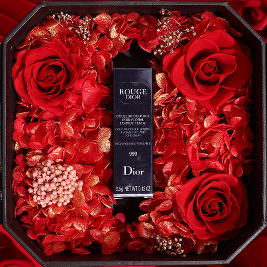 八角永生花口红礼盒玫瑰花盒香水精油花盒红色玫瑰花礼品盒七夕圣诞情人节送女友礼物 商品图4