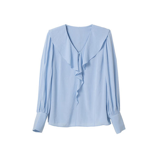 HeyDress荷叶边衬衫女春秋法式宽松慵懒感衬衣浪漫气质灯笼袖上衣 商品图4