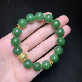 玉美人菲菲HZ#S925碧玉单圈手串-圆珠约12mm