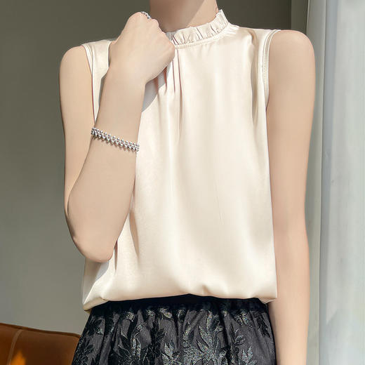 百媚生 立领无袖背心T恤修身上衣百搭打底衫半袖R-D44 商品图5