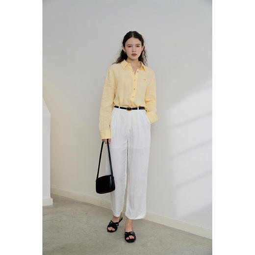 HeyDress亚麻刺绣衬衫女春秋法式宽松慵懒感衬衣通勤百搭肌理上衣 商品图1