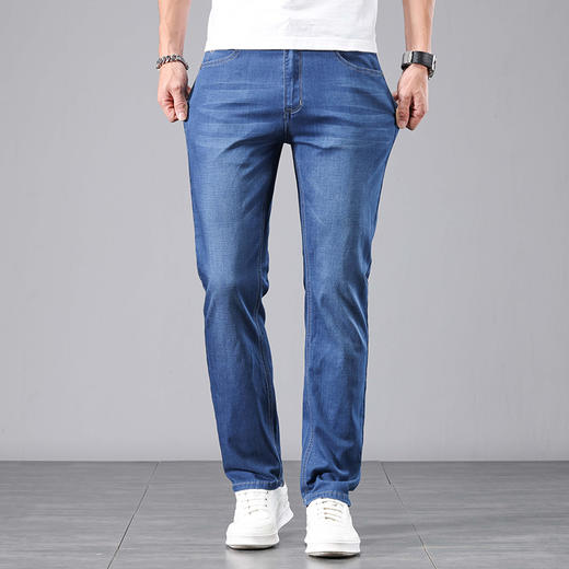 赤兔嗨购男装宽松直筒弹力不束缚牛仔裤蓝色2024年秋冬新款水洗长裤宽腿 商品图4