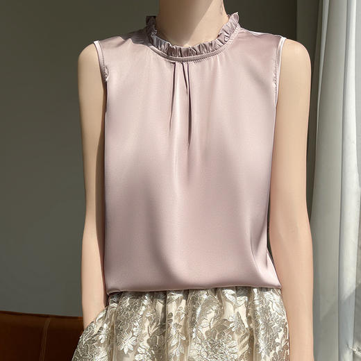 百媚生 立领无袖背心T恤修身上衣百搭打底衫半袖R-D44 商品图7