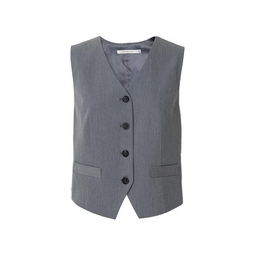 HeyDress灰色马甲女春秋复古V领叠搭无袖上衣通勤气质感内搭马夹 商品图4