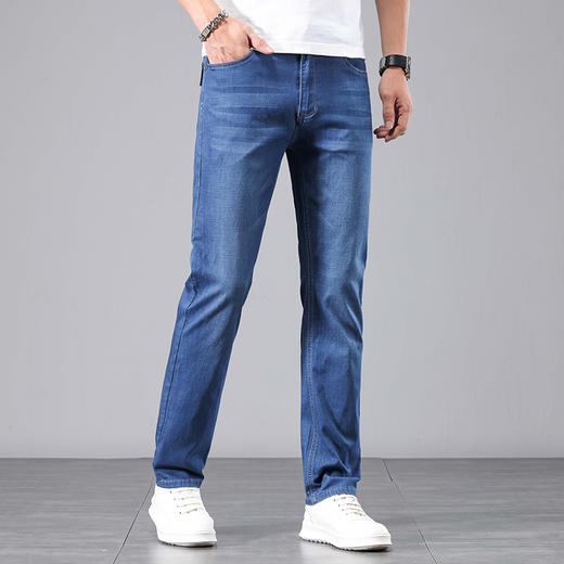 赤兔嗨购男装宽松直筒弹力不束缚牛仔裤蓝色2024年秋冬新款水洗长裤宽腿 商品图3