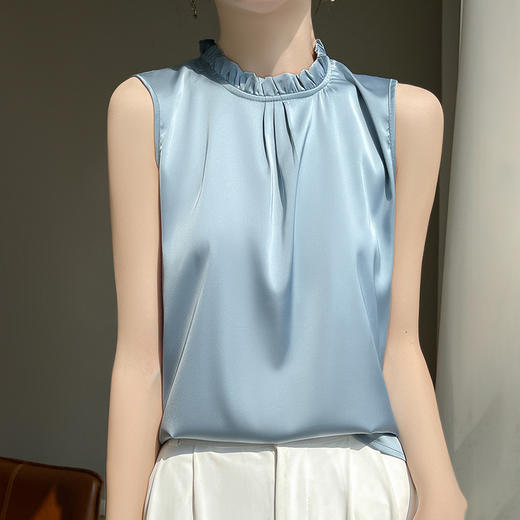 百媚生 立领无袖背心T恤修身上衣百搭打底衫半袖R-D44 商品图6