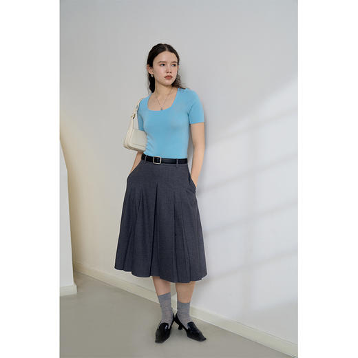 HeyDress无缝一体羊毛针织衫女夏季法式U领修身弹力百搭短袖上衣 商品图0