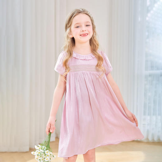 mettekids女童裙子夏季2024新款儿童连衣裙粉色甜美泡泡袖公主裙 商品图3