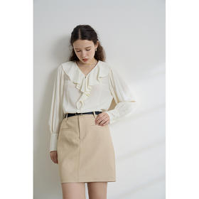 HeyDress荷叶边衬衫女春秋法式宽松慵懒感衬衣浪漫气质灯笼袖上衣