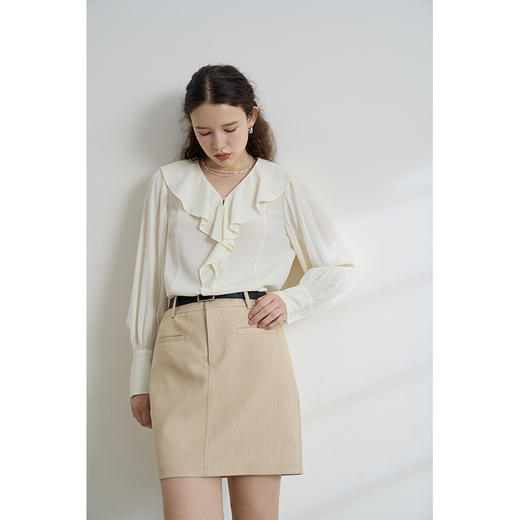 HeyDress荷叶边衬衫女春秋法式宽松慵懒感衬衣浪漫气质灯笼袖上衣 商品图0