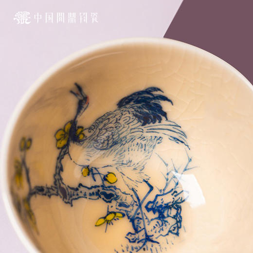 问鼎钧瓷鹅黄青花花铃杯（双骄）（秋鹤吟） 商品图4