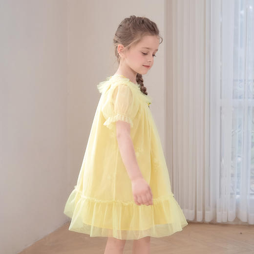 mettekids儿童裙子2024新款夏季女童绣花连衣裙泡泡袖网纱公主裙 商品图2