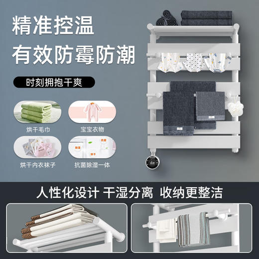 松下电热毛巾架 卫生间置物架 智能电加热毛巾架烘干除湿浴室烘干架 DJ-J0466LCW乳白-左控温-3-4人居 商品图2