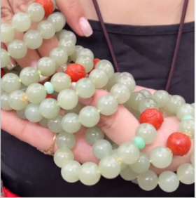 玉美人菲菲HZ#18k和田玉单圈手串-圆珠约12mm/多样性发一