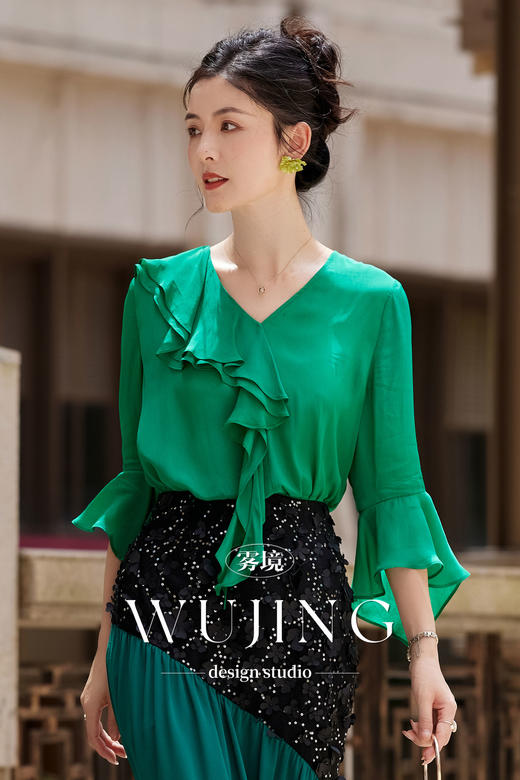 【雾境定制】粉韵祥云系列轻薄透气双绉真丝面料上衣 3204136 商品图1