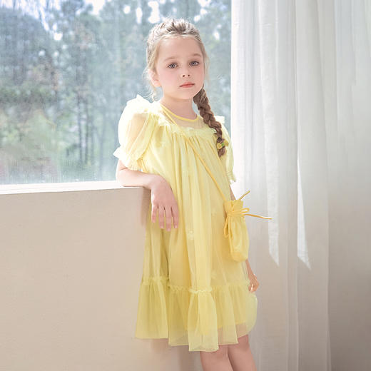 mettekids儿童裙子2024新款夏季女童绣花连衣裙泡泡袖网纱公主裙 商品图5