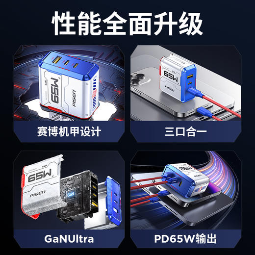 Pisen Gamer G1 65W游戏系列氮化镓快速充电器2C1A套装 支持65W笔记本快充 华为超级快充红蓝玩家 商品图4