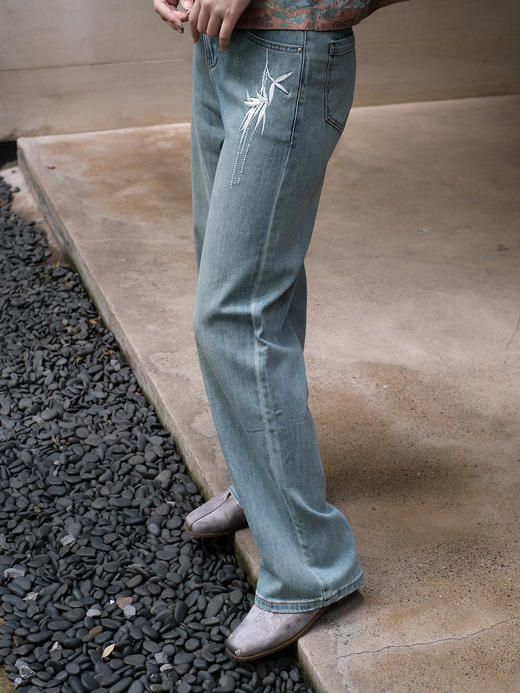 盛唐婧 |竹子刺绣牛仔阔腿裤 [特价品] 商品图1