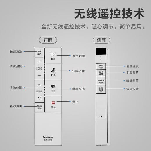 松下（Panasonic）智能马桶盖 即热式全功能智能遥控 暖风烘干抗菌除臭洁身器RPTK25【烘干+抗菌】遥控款 商品图1