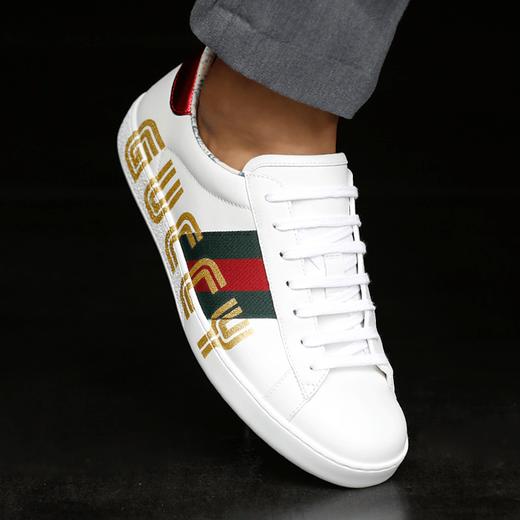 【现货特惠秒】GUCCI 古驰 男女同款金色字母Gucci印花Ace低帮运动休闲鞋 12034 商品图11